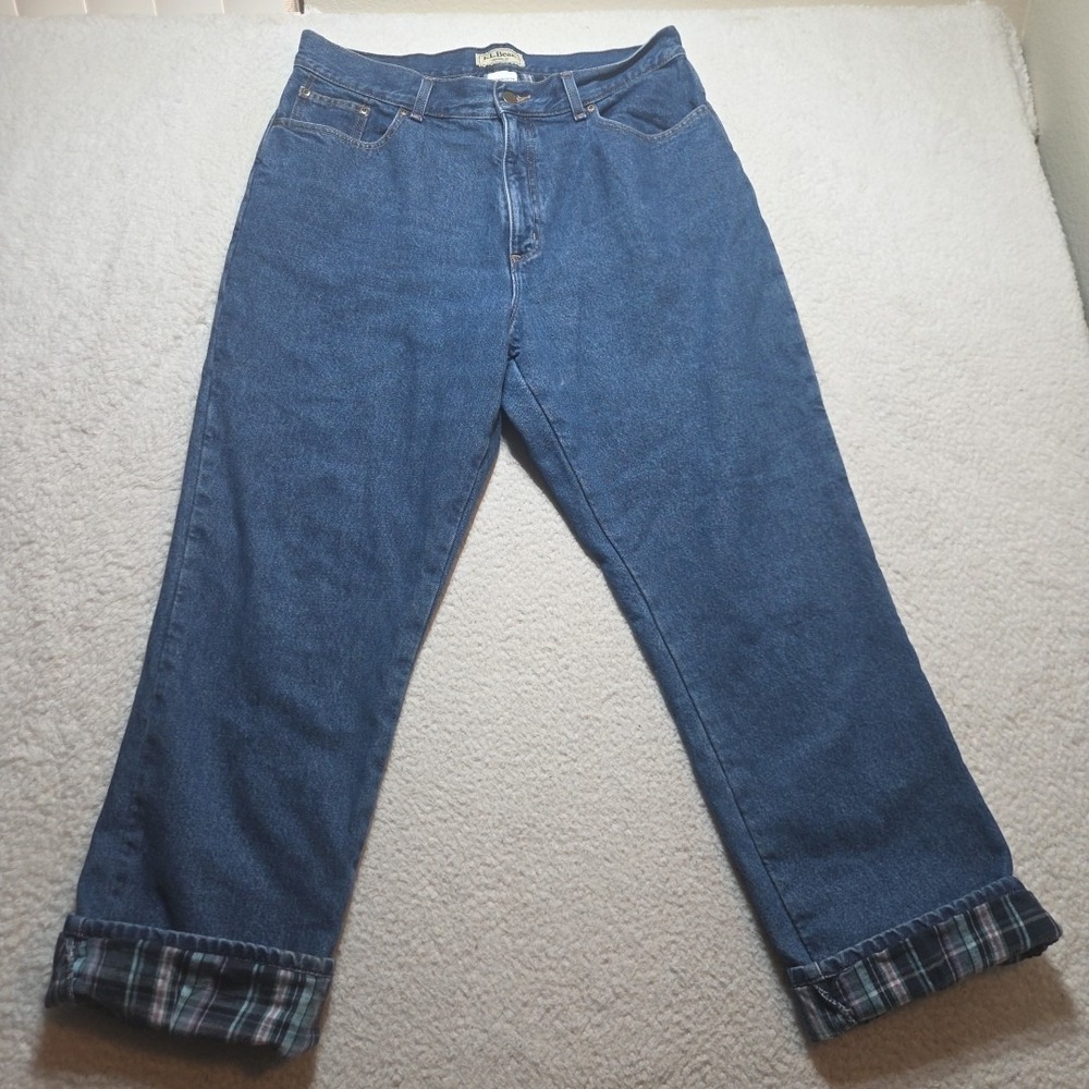 Vintage LL Bean Jeans Woman 18‎ M/T High Rise Flannel Lined Blue Denim